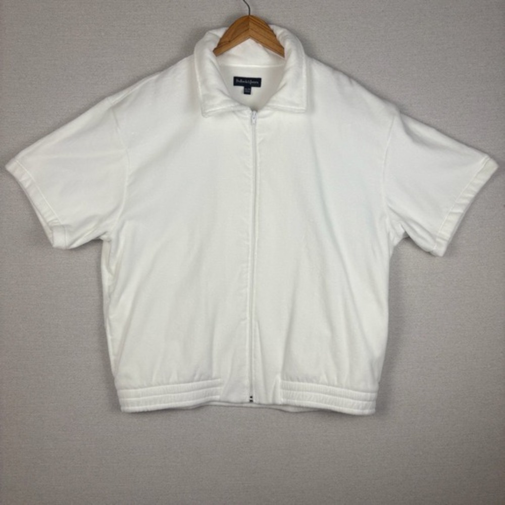 Vtg‎ Y2K Bullock & Jones Jacket Mens 2XL White Terrycloth Cotton Yacht Lounge